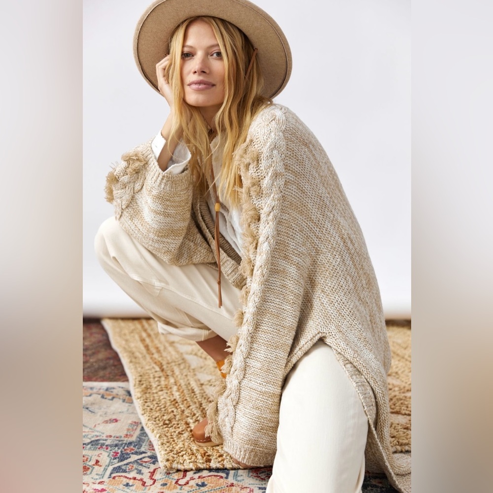 Anthropologie Braided sleeve Cardigan in beige